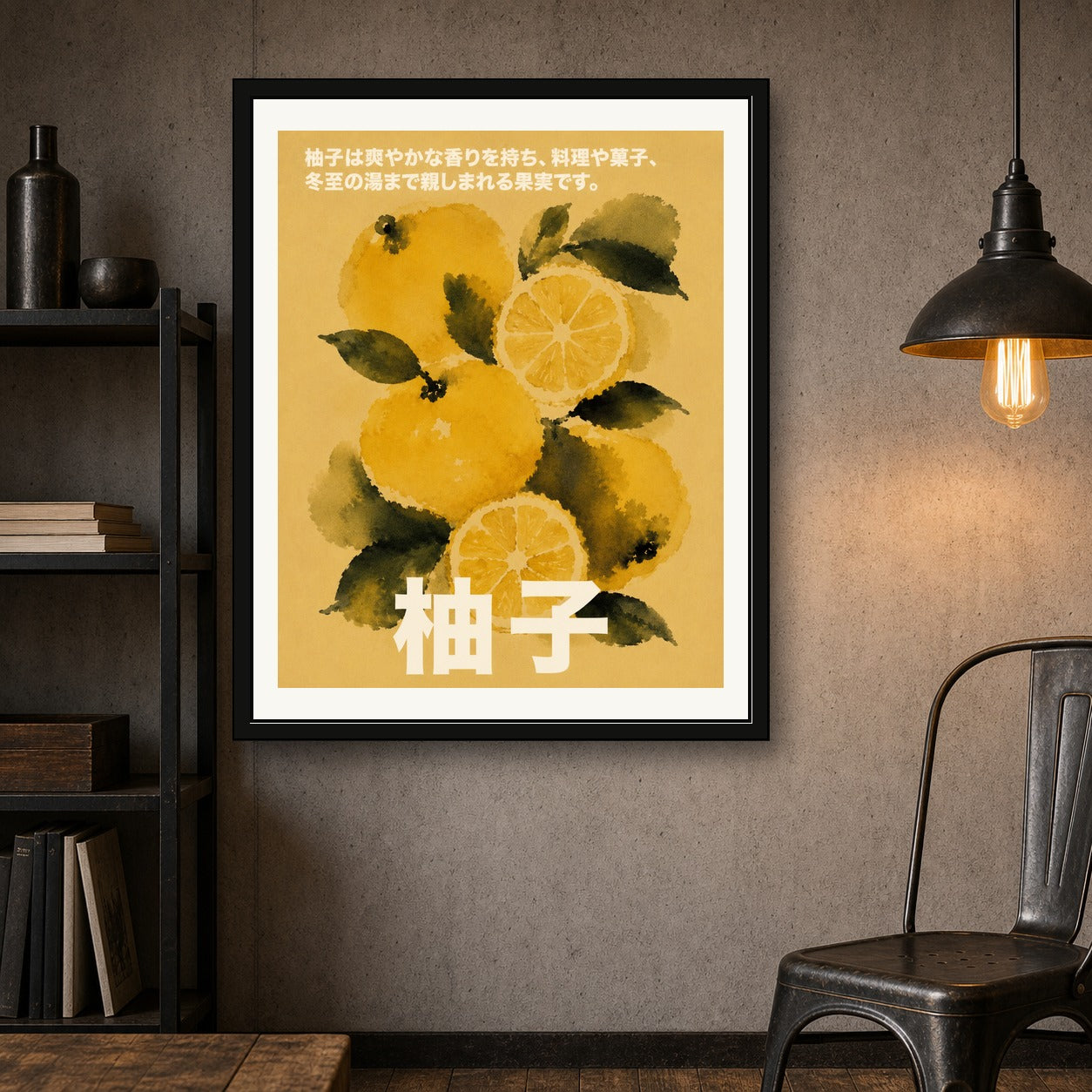 Vibrant Yuzu Citrus Watercolor Art Print, Japanese Botanical Wall Decor, Zesty Kitchen & Travel Poster - corrected 4x5 room mockup