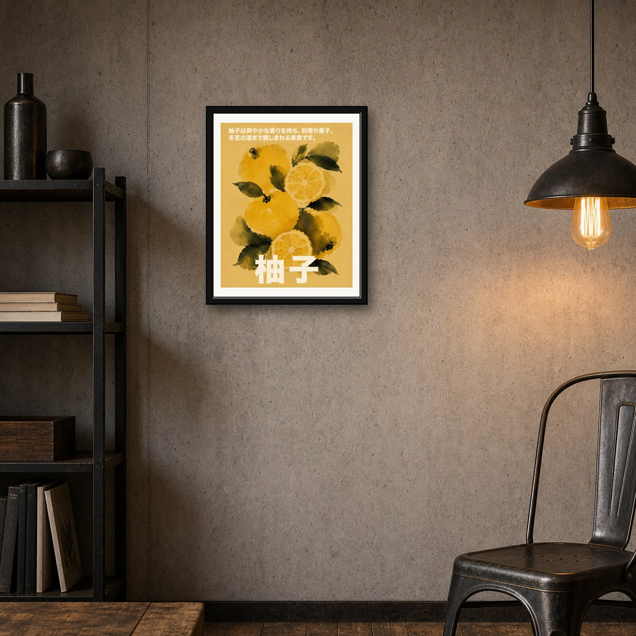 Vibrant Yuzu Citrus Watercolor Art Print, Japanese Botanical Wall Decor, Zesty Kitchen & Travel Poster - corrected 4x5 room mockup