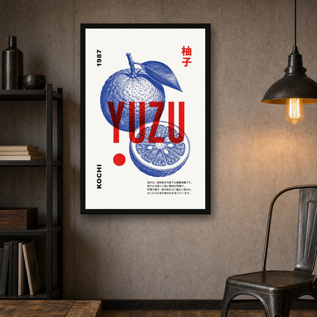 Vibrant Yuzu Japan Poster, Bold Kochi Citrus Art Print, Modern Japanese Kitchen Wall Decor in Multiple Sizes - 2x3 room mockup