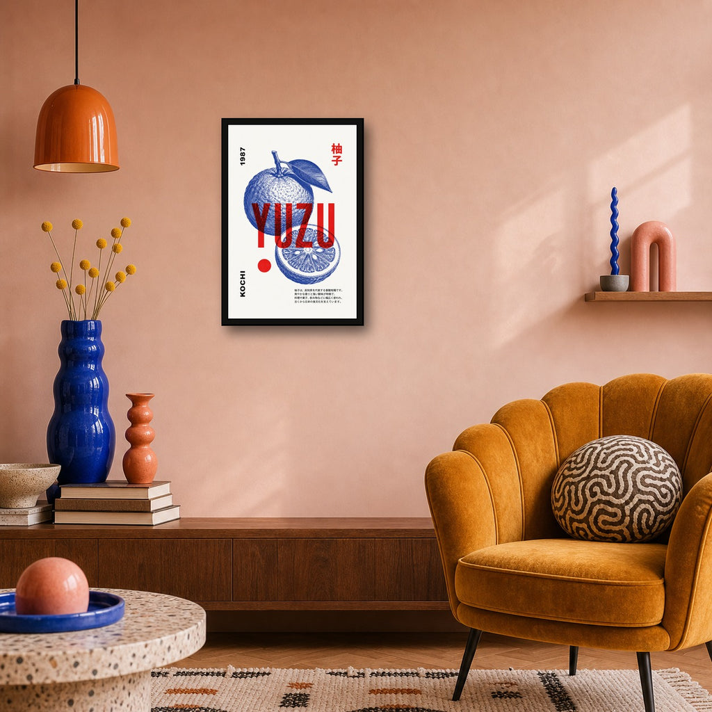 Vibrant Yuzu Japan Poster, Bold Kochi Citrus Art Print, Modern Japanese Kitchen Wall Decor in Multiple Sizes - 2x3 room mockup