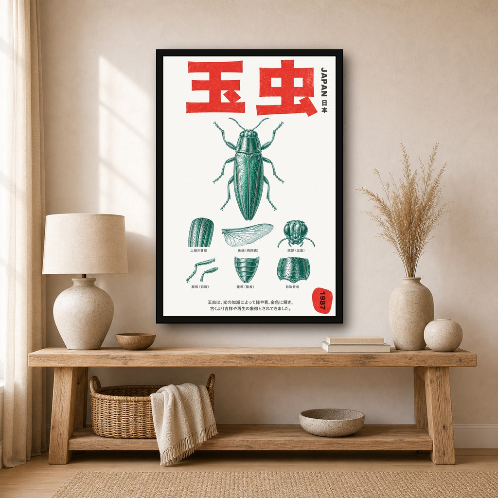 Vintage Japanese Jewel Beetle Anatomy Print, Vibrant Mid-Century Modern Entomology Wall Art, in Your Choice of Six Sizes - 2x3 room mockup