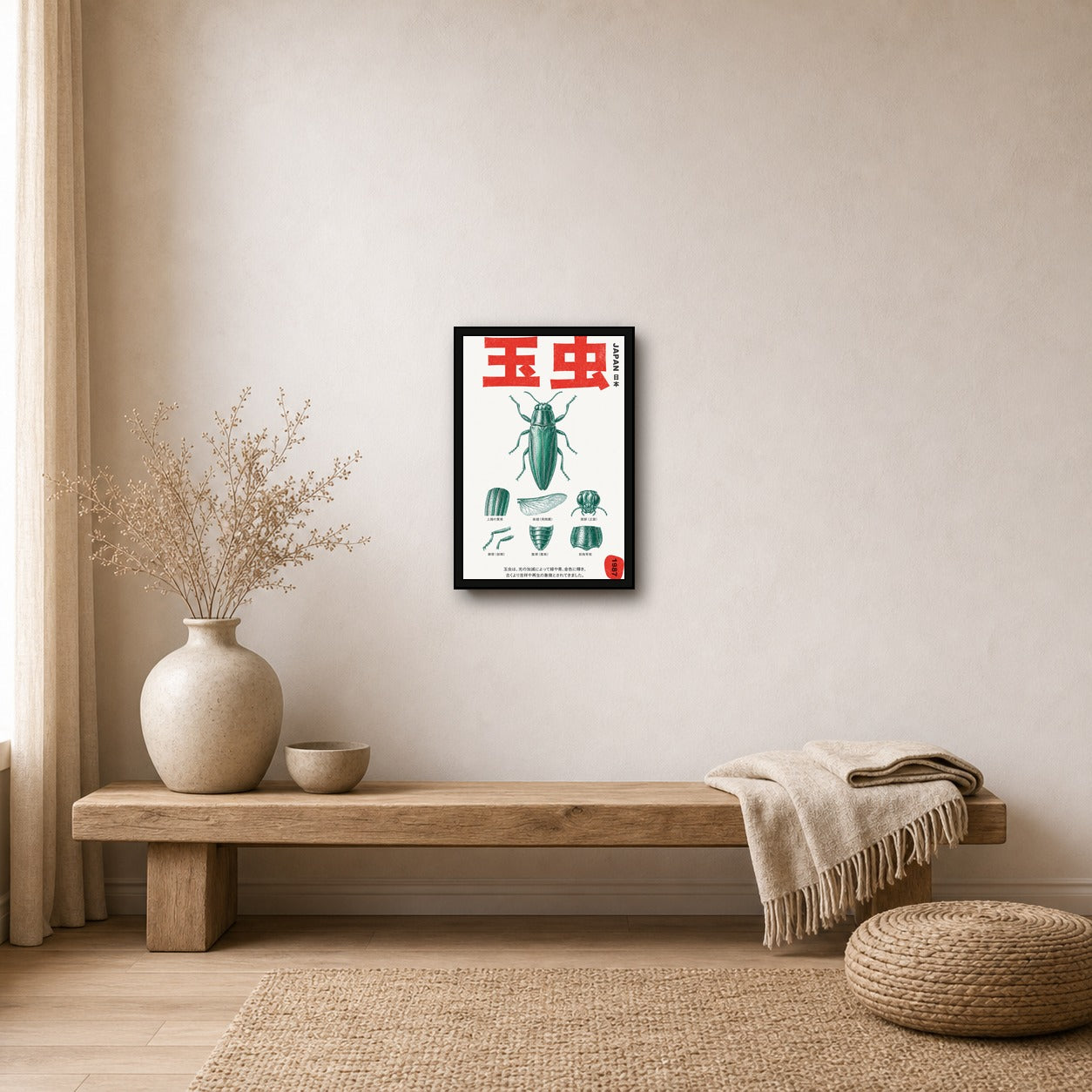 Vintage Japanese Jewel Beetle Anatomy Print, Vibrant Mid-Century Modern Entomology Wall Art, in Your Choice of Six Sizes - 2x3 room mockup