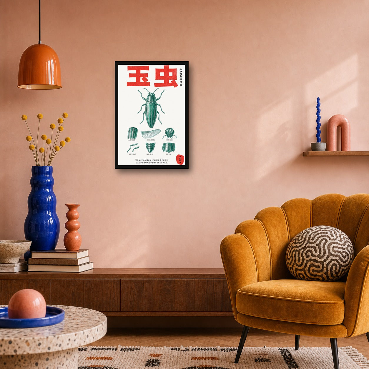 Vintage Japanese Jewel Beetle Anatomy Print, Vibrant Mid-Century Modern Entomology Wall Art, in Your Choice of Six Sizes - 2x3 room mockup