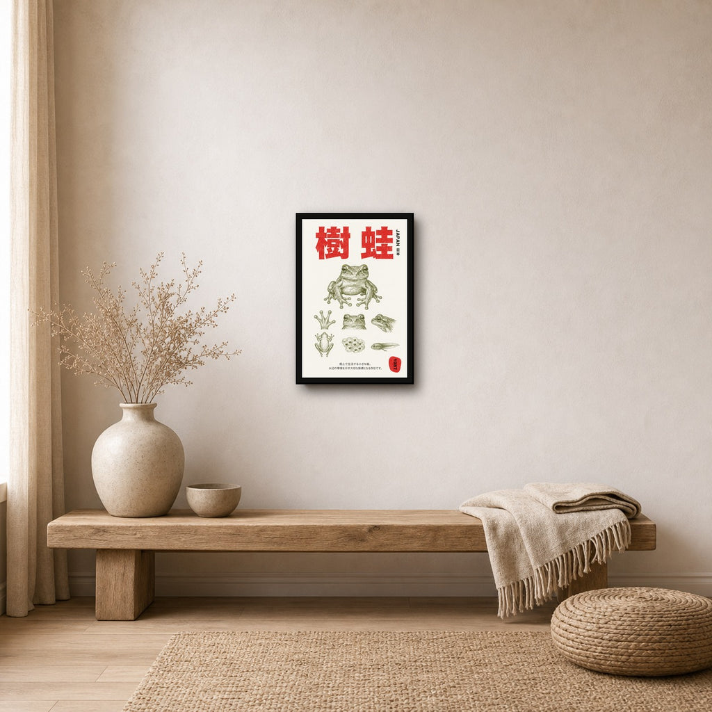 Vintage Japanese Tree Frog Poster, Retro Japan Nature Wall Art, Amphibian Print in Various Sizes - 2x3 room mockup