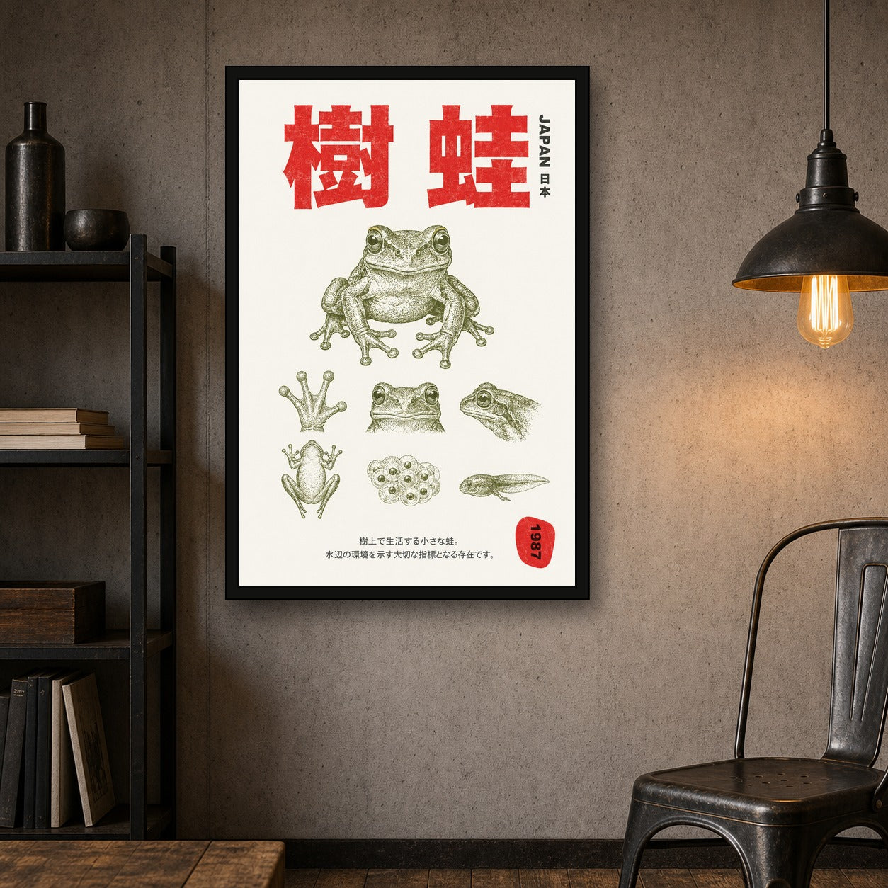 Vintage Japanese Tree Frog Poster, Retro Japan Nature Wall Art, Amphibian Print in Various Sizes - 2x3 room mockup