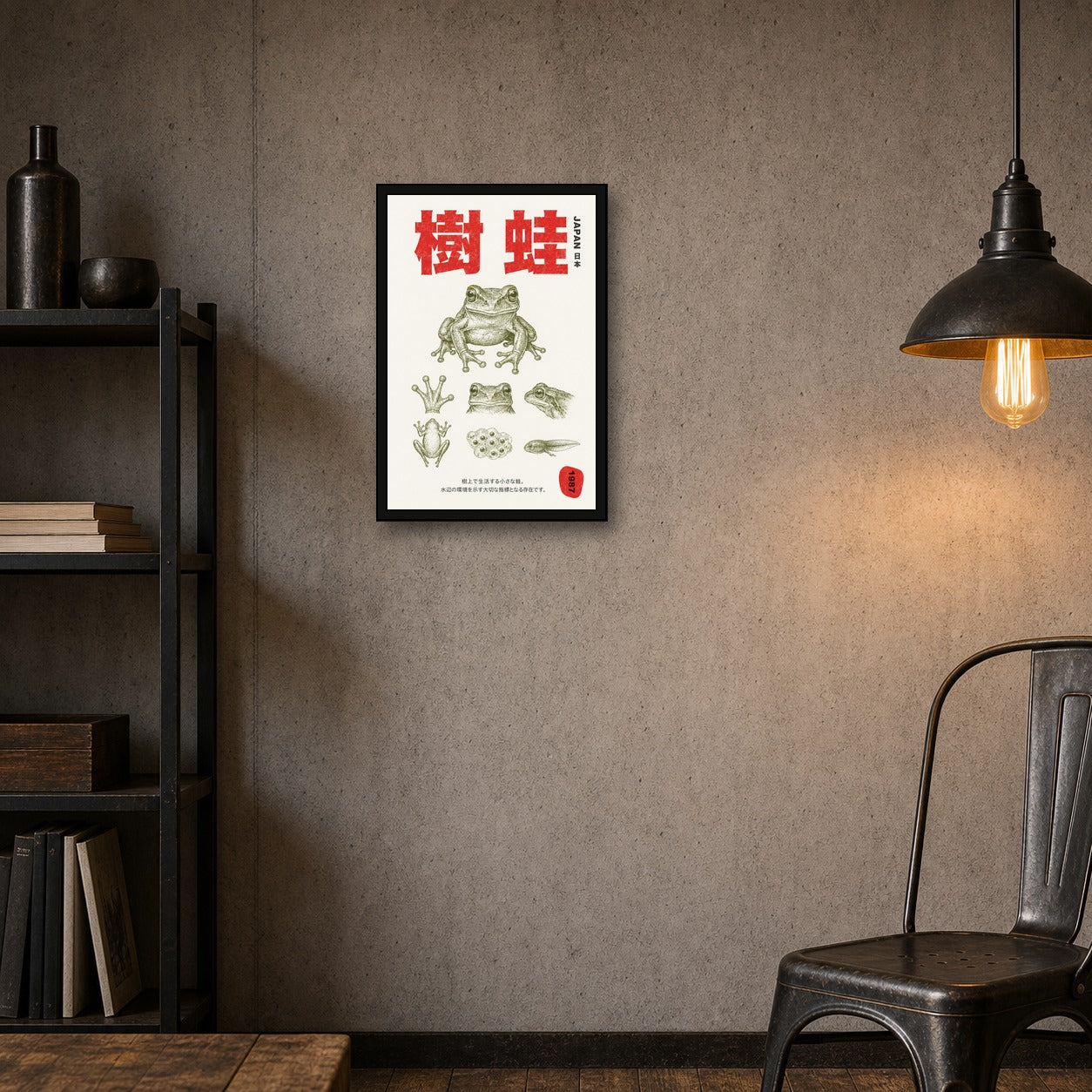 Vintage Japanese Tree Frog Poster, Retro Japan Nature Wall Art, Amphibian Print in Various Sizes - 2x3 room mockup