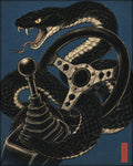 Viper Driver Japanese Art Print, Aggressive Snake & Car Gear Poster, JDM Wall Decor in Multiple Sizes - corrected 4x5 flat artwork