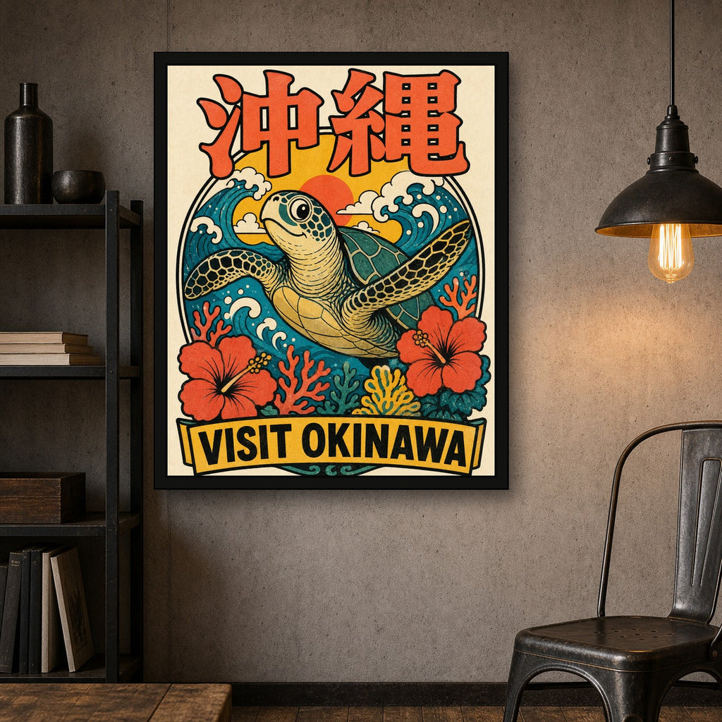 Large Visit Okinawa sea turtle poster in an industrial room