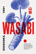 Wasabi Retro Japanese Art Print, Shizuoka Foodie Wall Decor in Vibrant Blue & Red, Various Sizes
