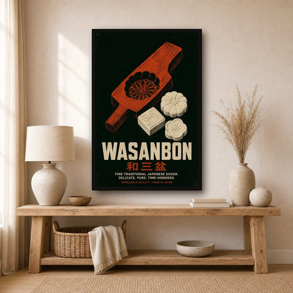 Wasanbon Japanese Sugar Poster, Vintage Japan Wall Art, Traditional Sweet Treat Print - 2x3 room mockup