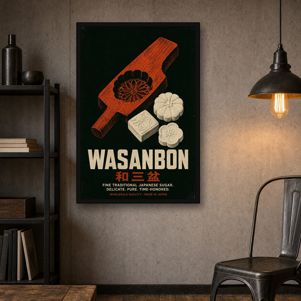 Wasanbon Japanese Sugar Poster, Vintage Japan Wall Art, Traditional Sweet Treat Print - 2x3 room mockup
