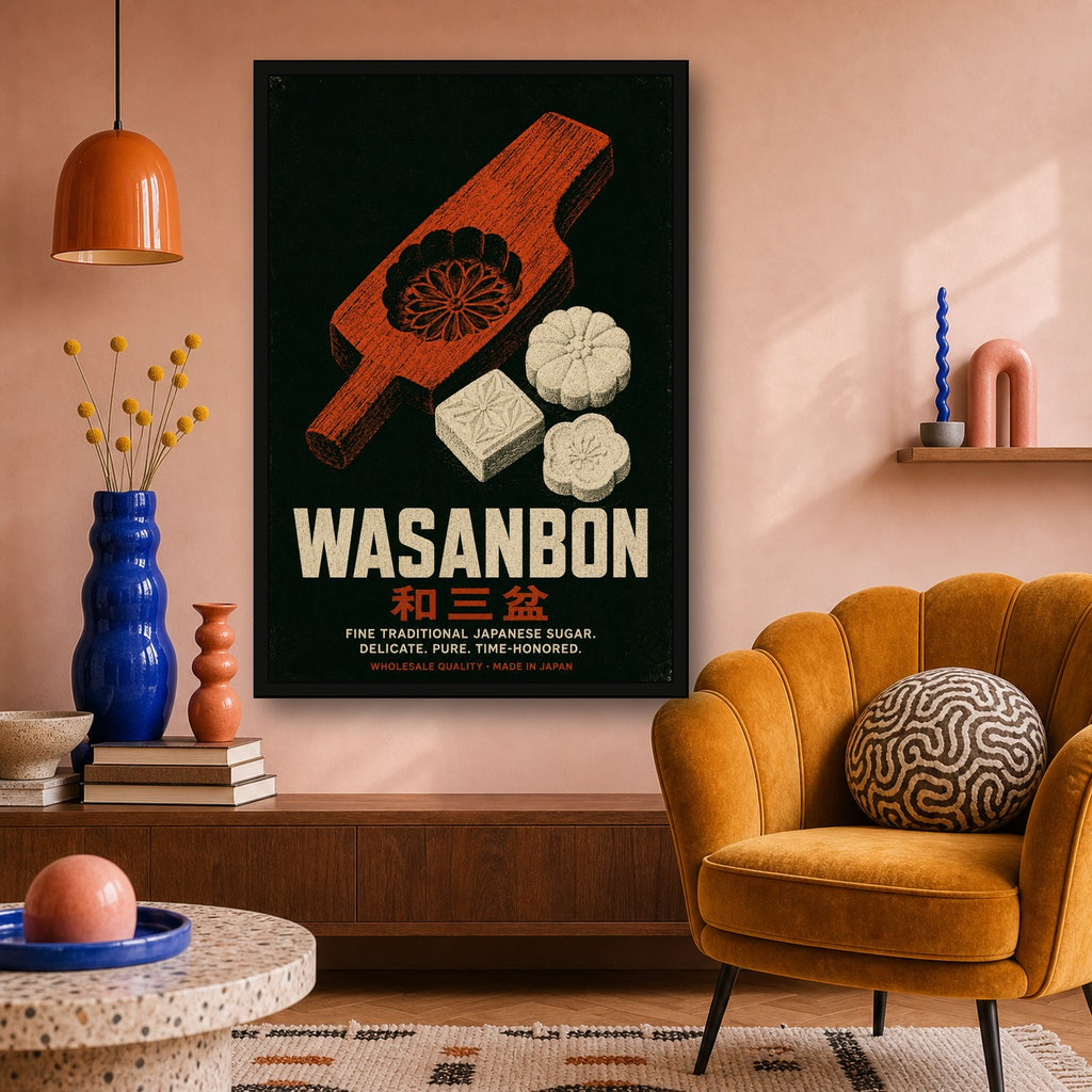 Wasanbon Japanese Sugar Poster, Vintage Japan Wall Art, Traditional Sweet Treat Print - 2x3 room mockup