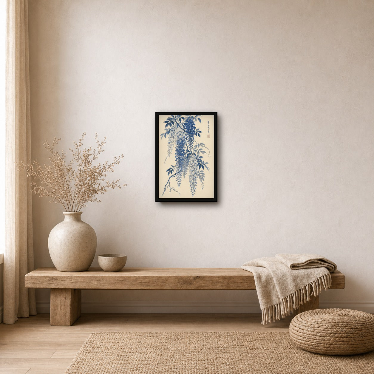 Wisteria Bloom Japan Wall Art, Pink & Blue Serene Botanical Poster, Japanese Floral Decor in Multiple Sizes - 2x3 room mockup