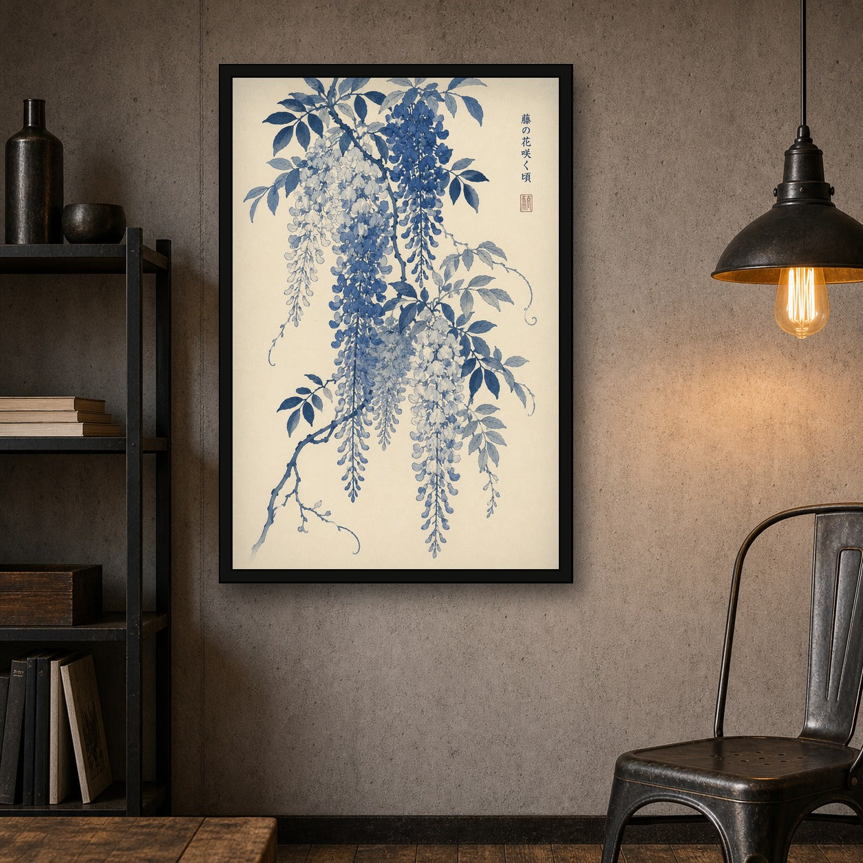 Wisteria Bloom Japan Wall Art, Pink & Blue Serene Botanical Poster, Japanese Floral Decor in Multiple Sizes - 2x3 room mockup