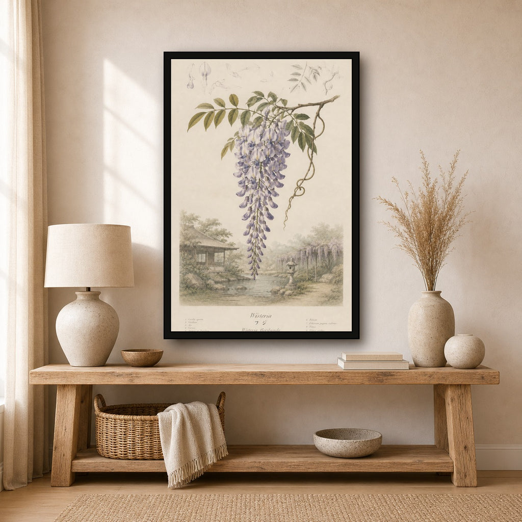 Wisteria Garden Study Japanese inspired poster print for modern wall decor