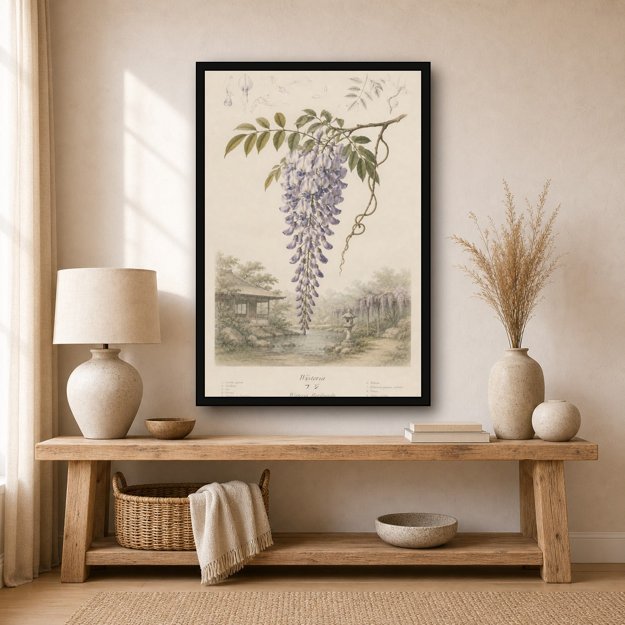 Wisteria Garden Study Japanese inspired poster print for modern wall decor