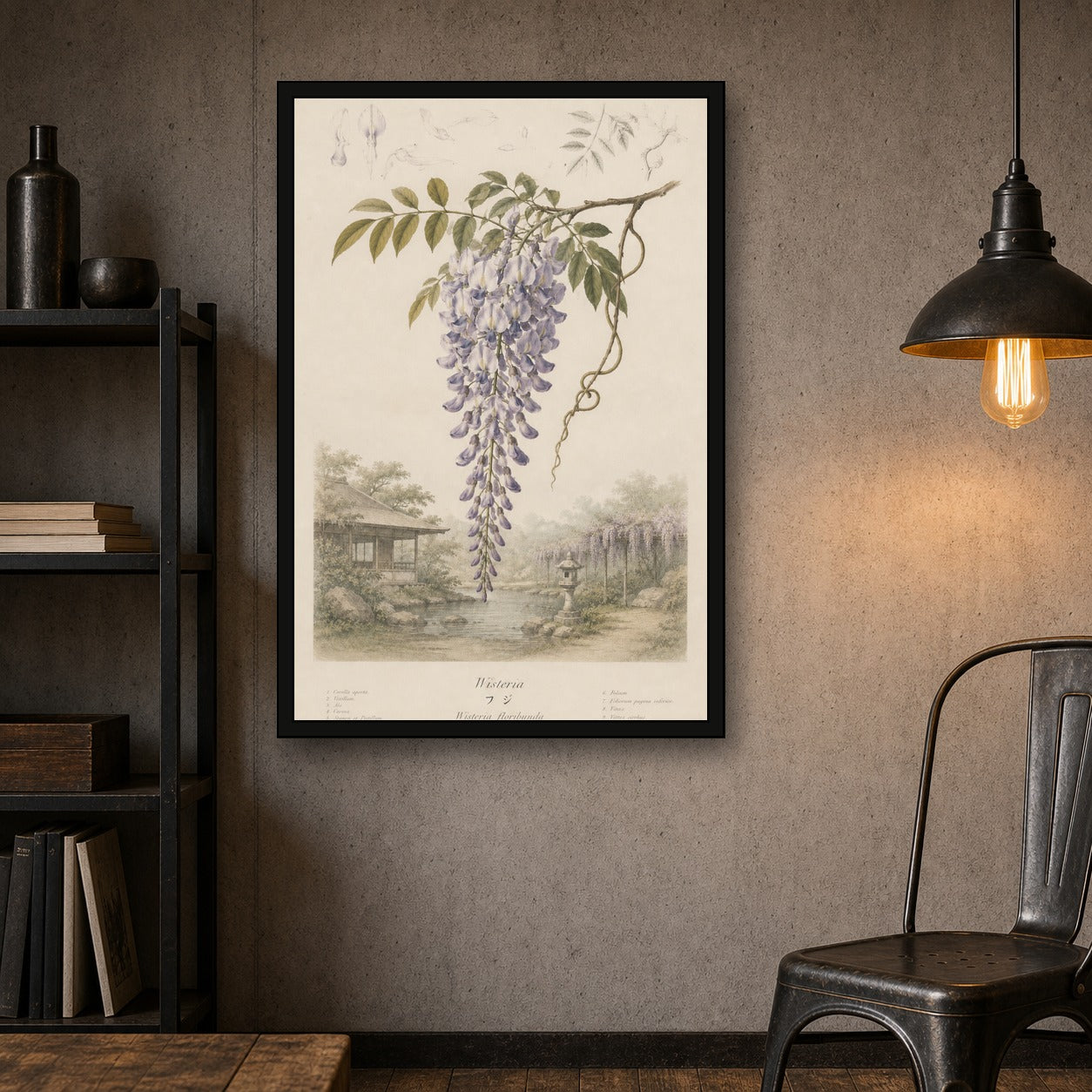 Wisteria Garden Study Japanese inspired poster print for modern wall decor
