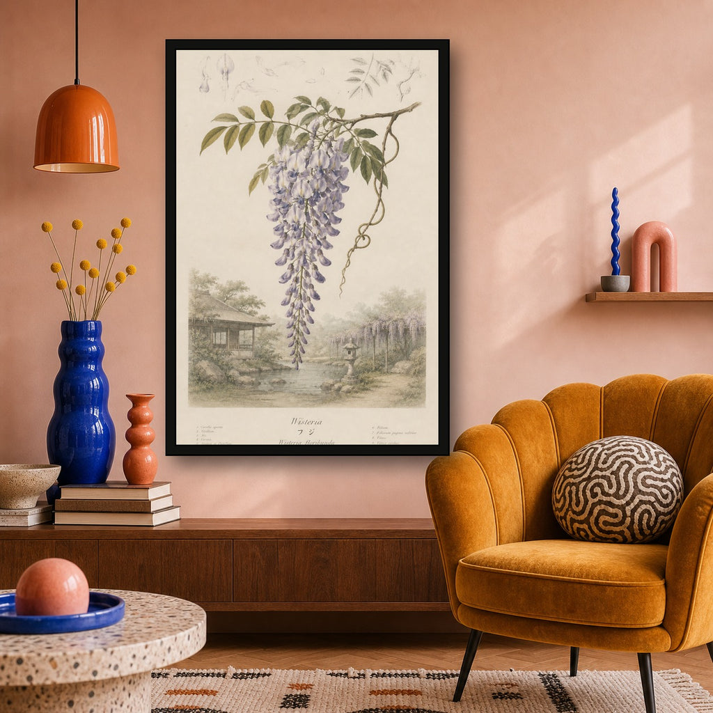 Wisteria Garden Study Japanese inspired poster print for modern wall decor
