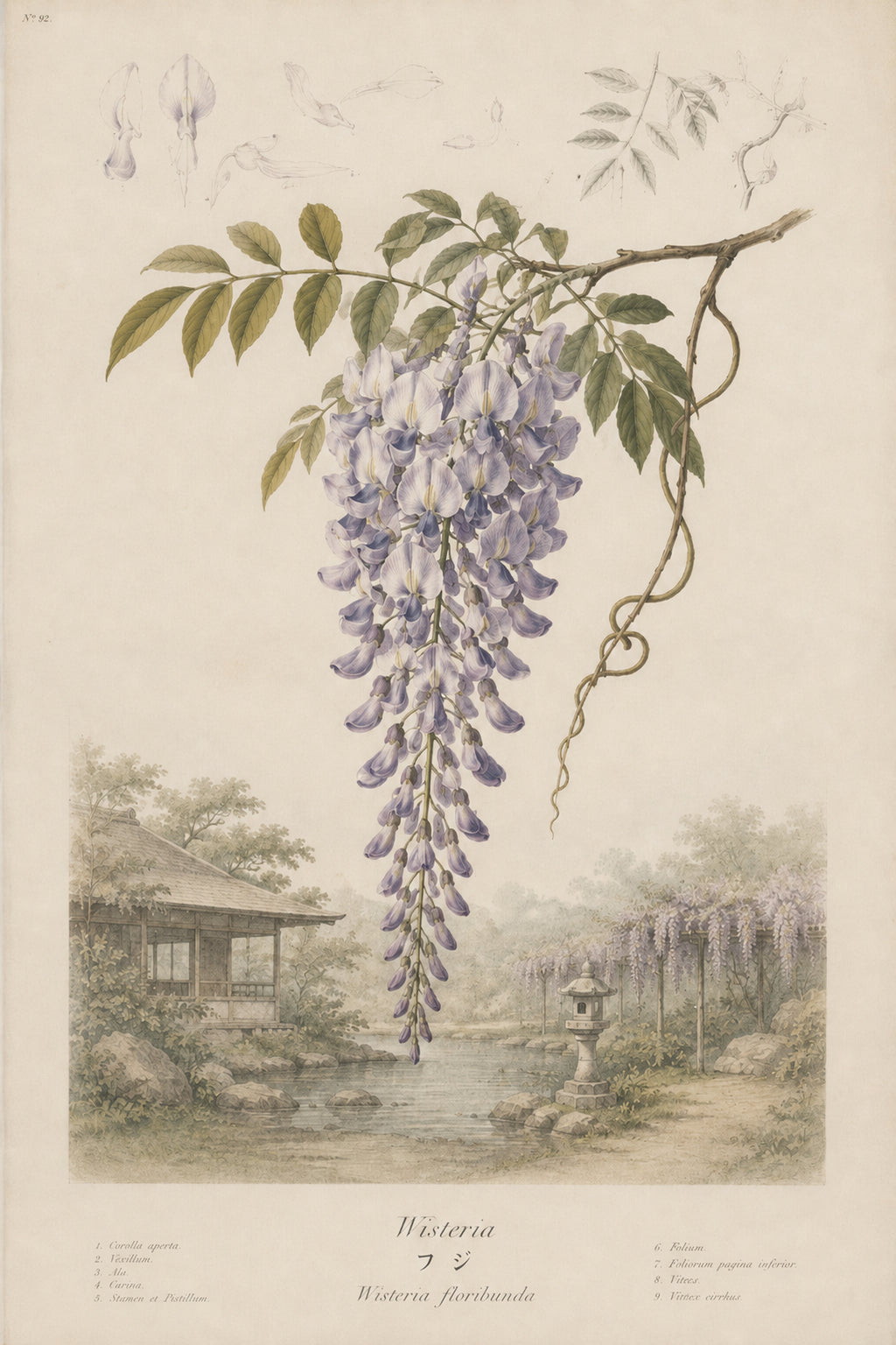 Wisteria Garden Study Japanese inspired poster print for modern wall decor