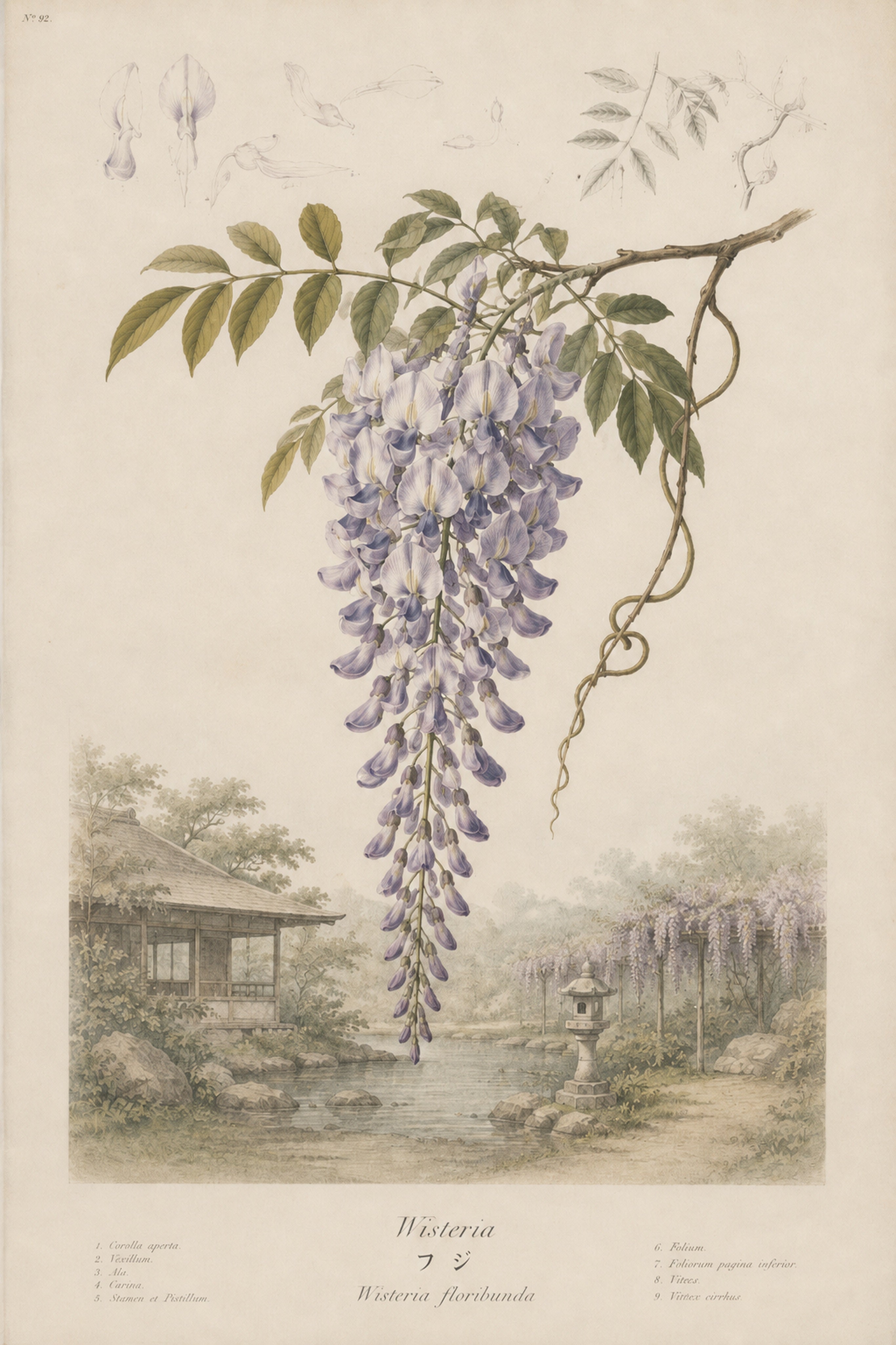 Wisteria Garden Study Japanese inspired poster print for modern wall decor