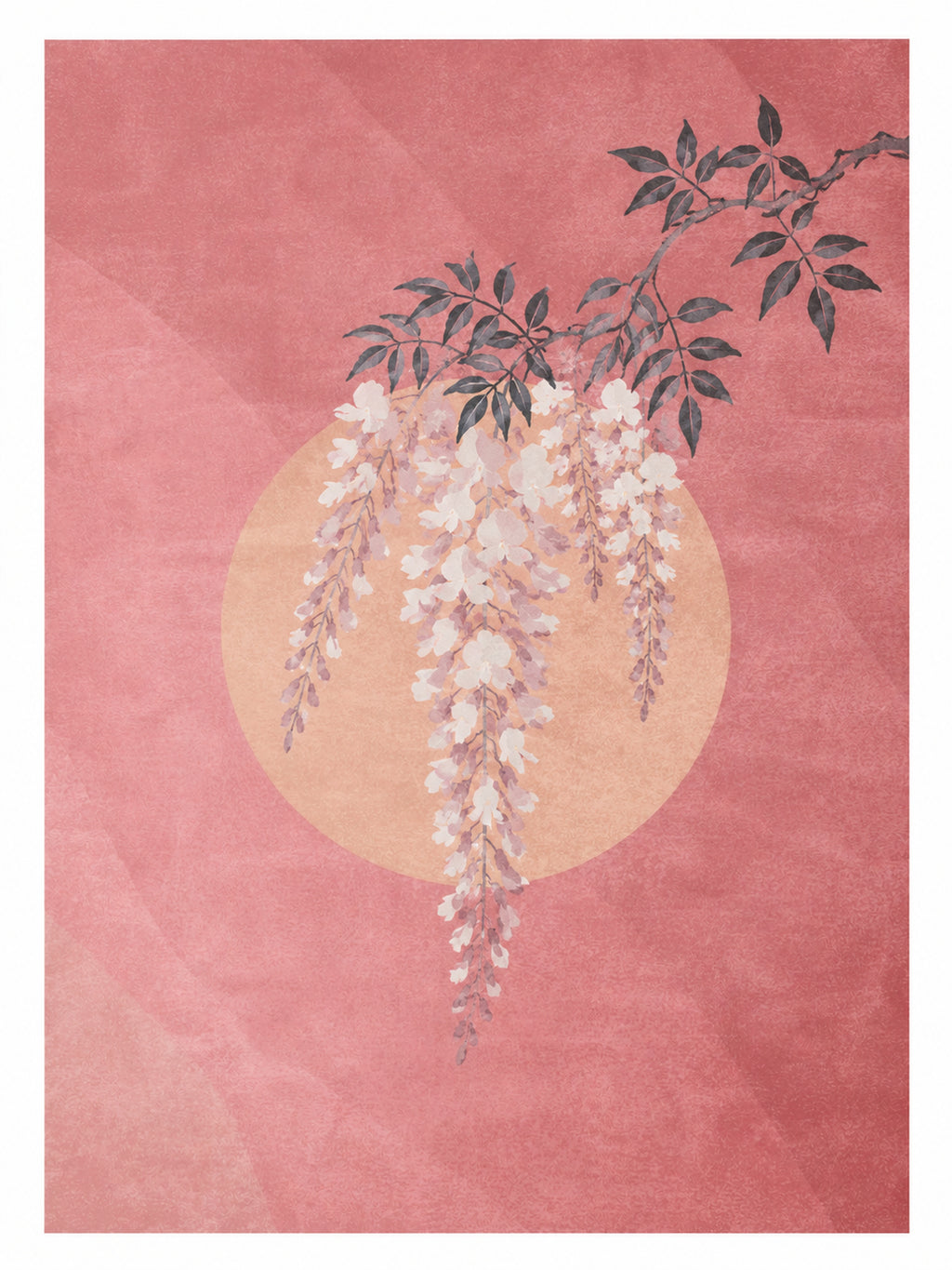 Wisteria & Sunset Poster, Japanese Floral Wall Art, Serene Pink and Gold Decor in Multiple Sizes - corrected 3x4 flat artwork