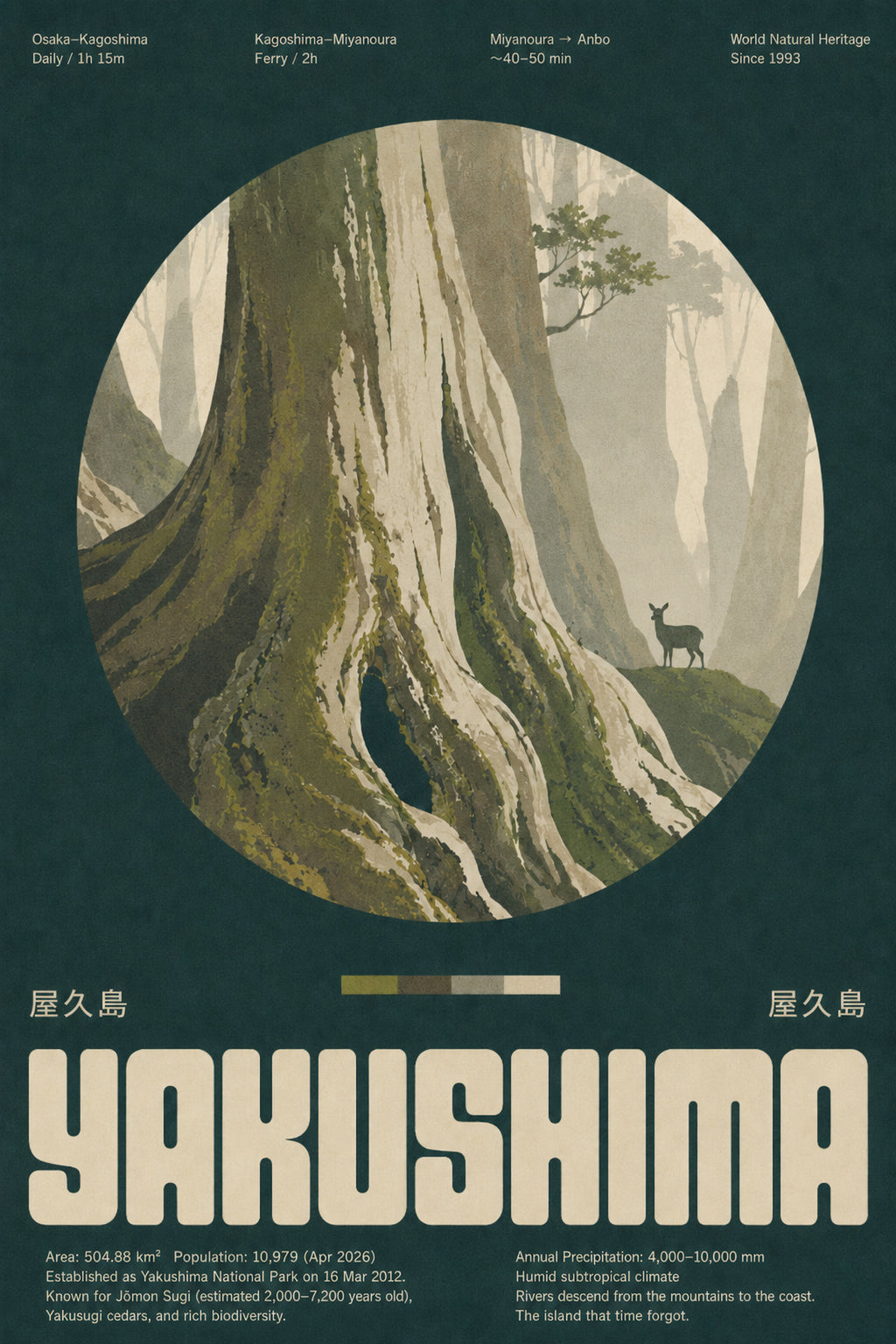Yakushima Ancient Forest Poster, Japan Nature Wall Art, Earthy Travel Print in Six Sizes