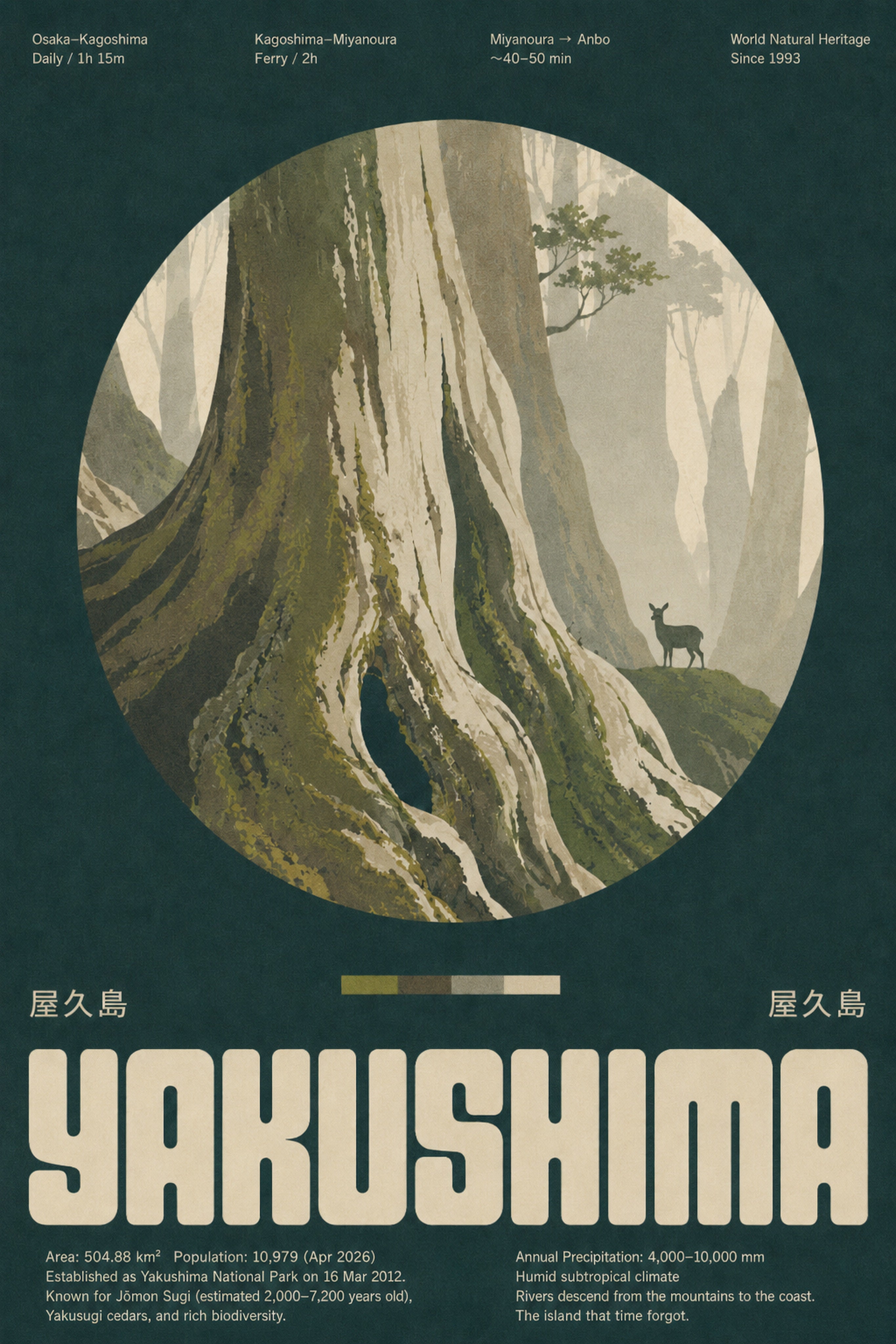 Yakushima Ancient Forest Poster, Japan Nature Wall Art, Earthy Travel Print in Six Sizes