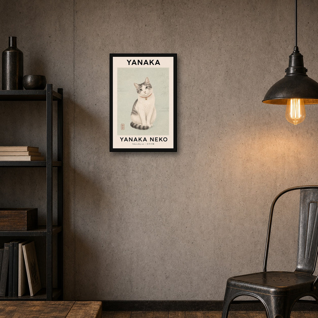 Yanaka Neko Cat Poster, Tokyo Alley Cat Wall Art, Japanese Aesthetic Pet Print in Multiple Sizes - 2x3 room mockup