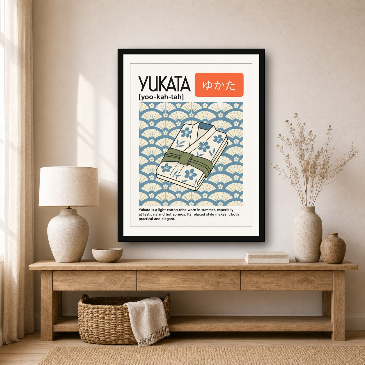 Yukata Japanese Robe Art Print, Serene Japan Travel Poster, Asian Wall Decor in Multiple Sizes - corrected 3x4 room mockup