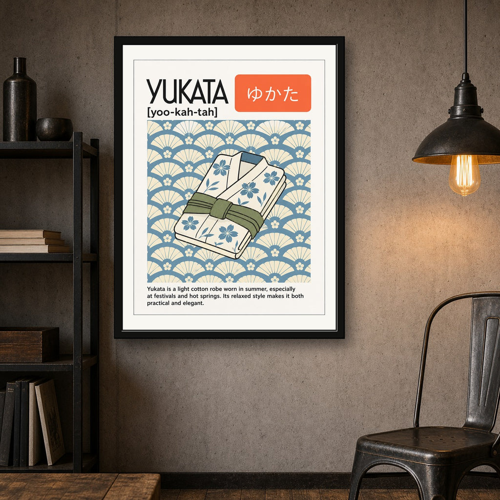 Yukata Japanese Robe Art Print, Serene Japan Travel Poster, Asian Wall Decor in Multiple Sizes - corrected 3x4 room mockup