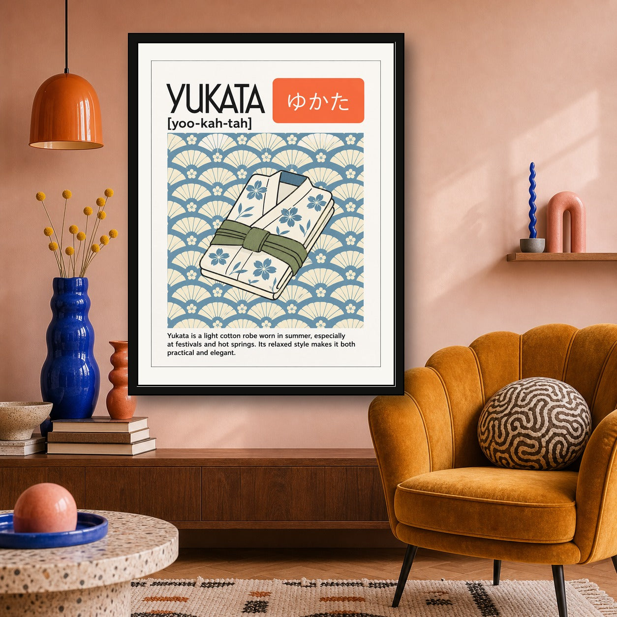 Yukata Japanese Robe Art Print, Serene Japan Travel Poster, Asian Wall Decor in Multiple Sizes - corrected 3x4 room mockup