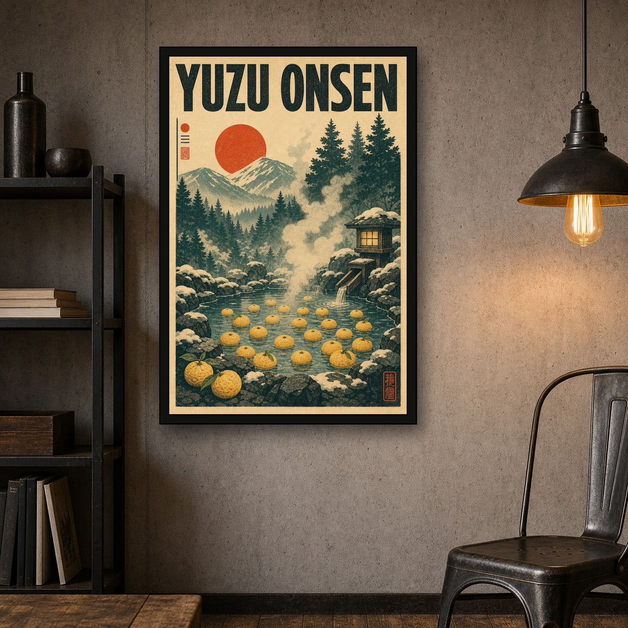 Yuzuonsen Japanese Retro Poster Print - 2x3 room mockup