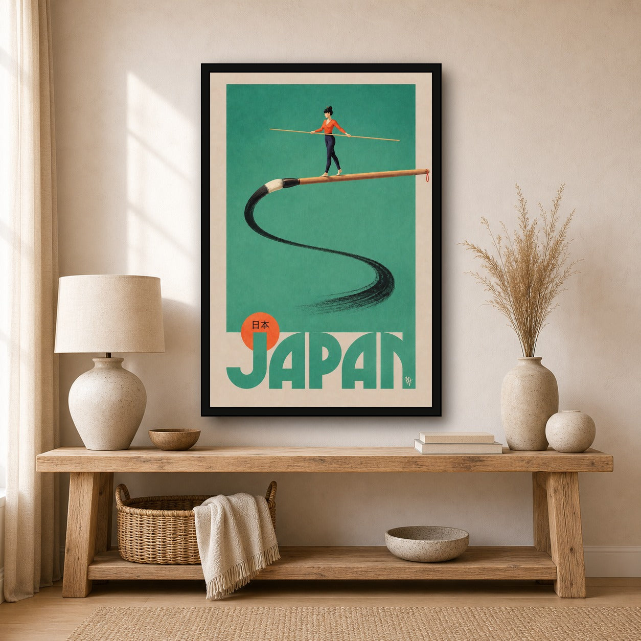 Zen Balance Japan Poster, Elegant Japanese Calligraphy Art, Minimalist Travel Print - 2x3 room mockup