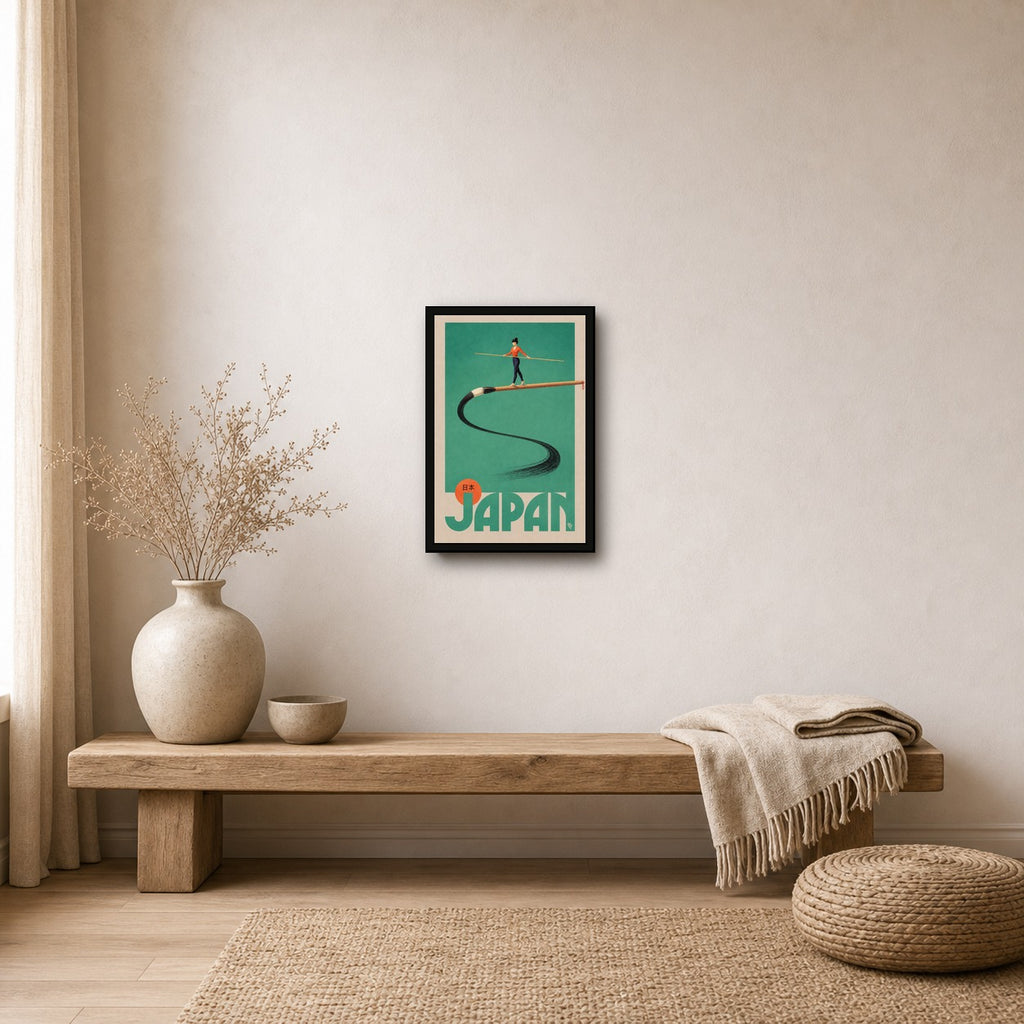 Zen Balance Japan Poster, Elegant Japanese Calligraphy Art, Minimalist Travel Print - 2x3 room mockup