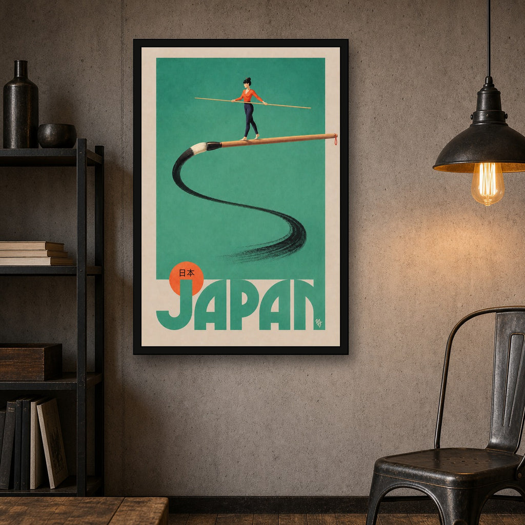 Zen Balance Japan Poster, Elegant Japanese Calligraphy Art, Minimalist Travel Print - 2x3 room mockup