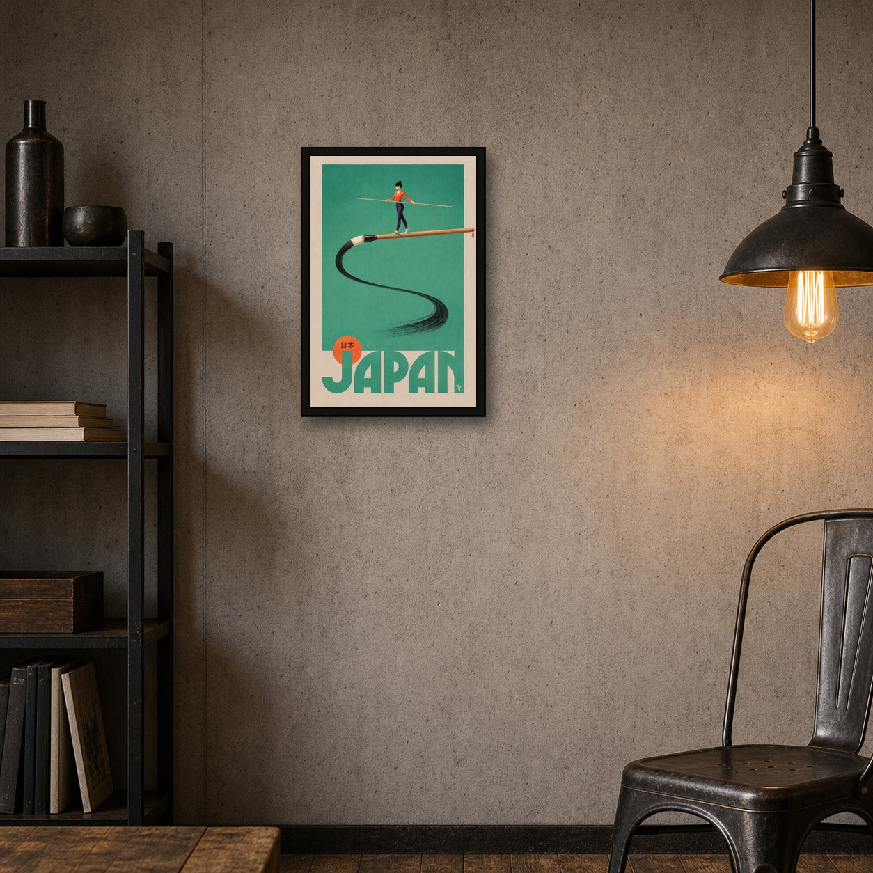 Zen Balance Japan Poster, Elegant Japanese Calligraphy Art, Minimalist Travel Print - 2x3 room mockup