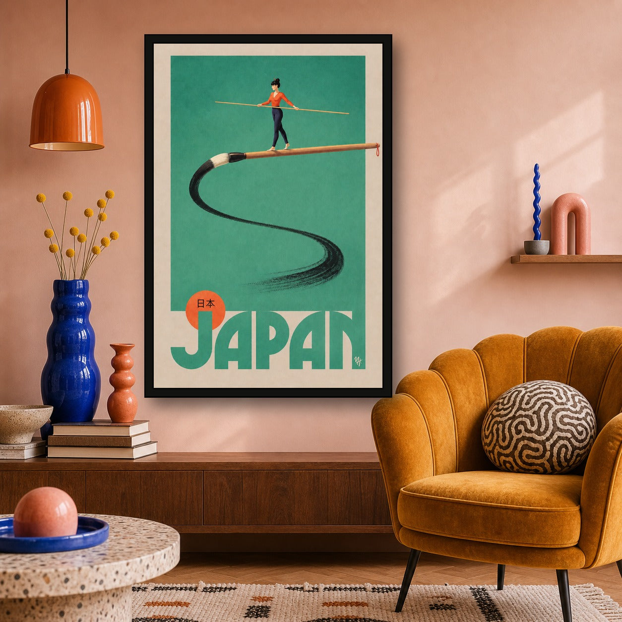 Zen Balance Japan Poster, Elegant Japanese Calligraphy Art, Minimalist Travel Print - 2x3 room mockup