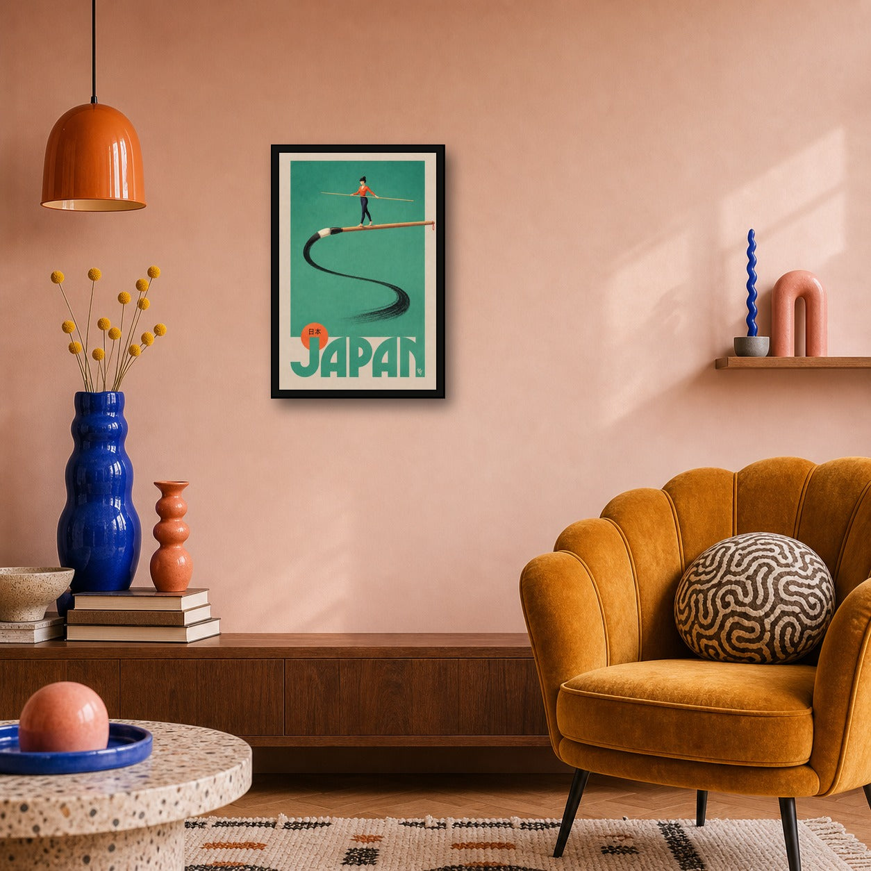 Zen Balance Japan Poster, Elegant Japanese Calligraphy Art, Minimalist Travel Print - 2x3 room mockup