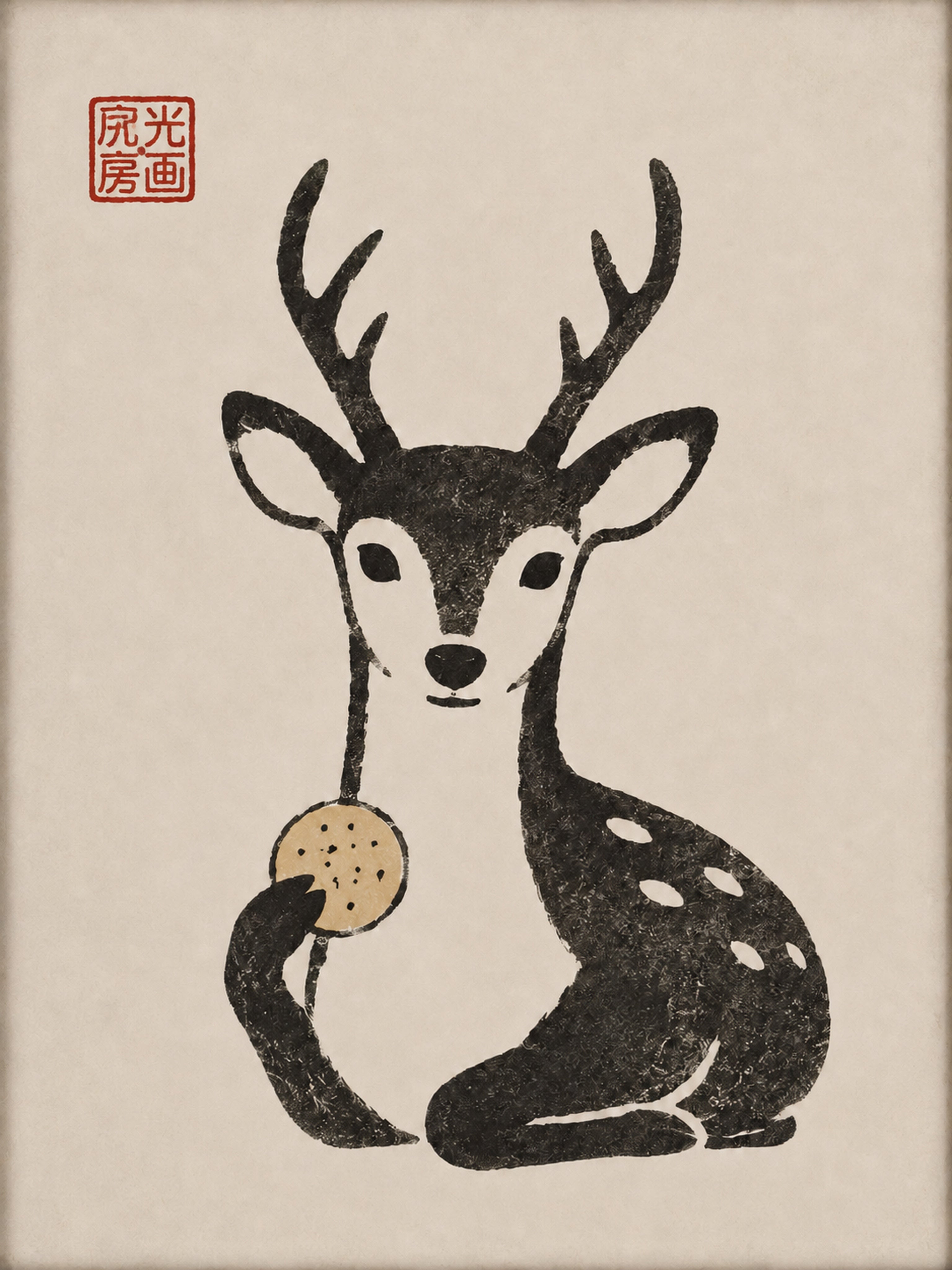 Zen Deer Art Print, Minimalist Woodland Wall Decor, Japanese Style Animal Poster in Multiple Sizes - corrected 3x4 flat artwork