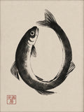 Zen Enso Fish Art Print - Japanese Sumi-e Inspired Wall Decor, Minimalist Black & Beige Poster - corrected 3x4 flat artwork