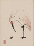 Zen Heron & Snail Art Print, Minimalist Japanese Ink Wash Poster, Tranquil Sumi-e Wall Art in Your Choice of Six Sizes - corrected 3x4 flat artwork