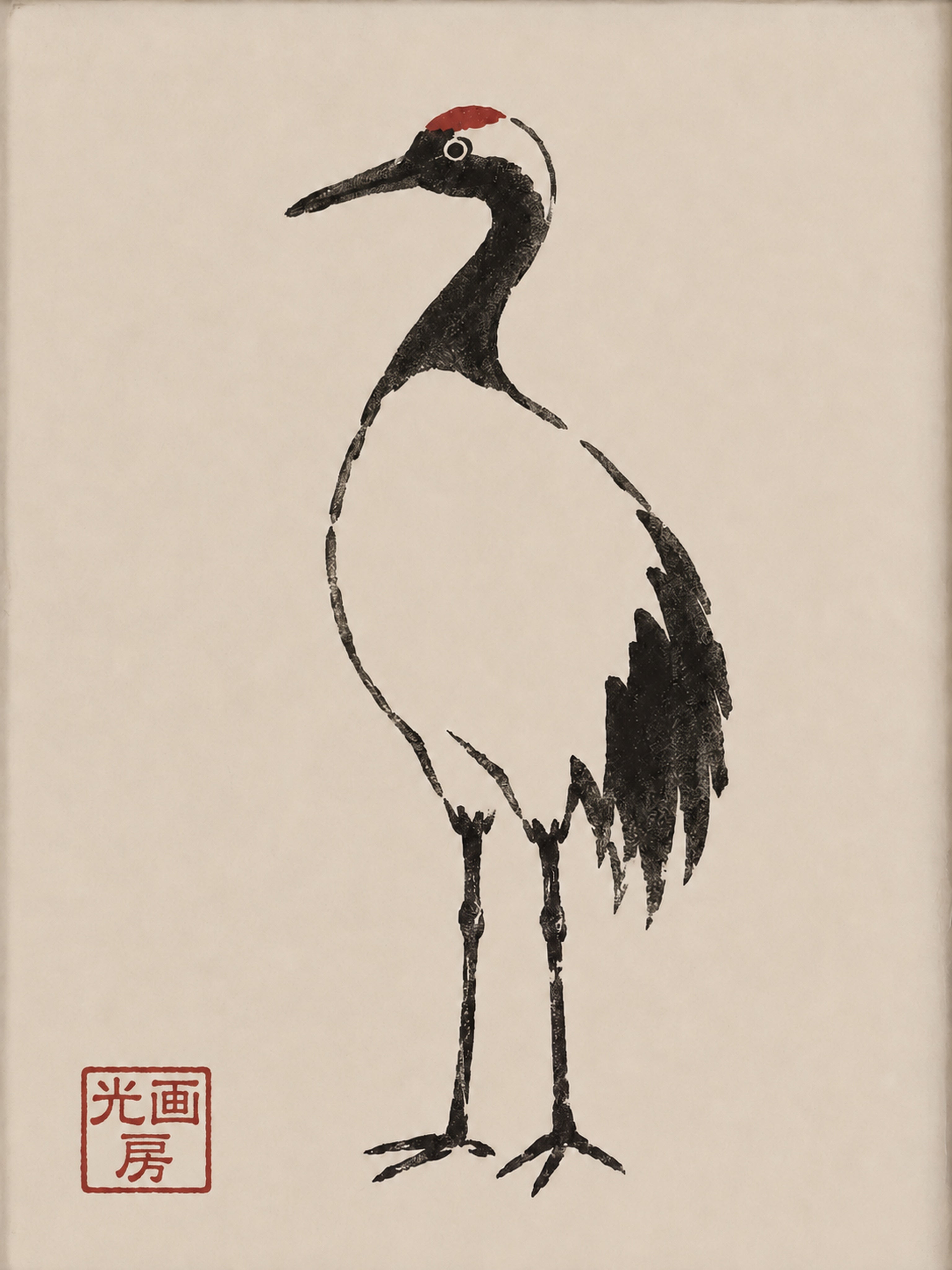 Zen Japanese Crane Poster, Minimalist Sumi-e Ink Art Print, Elegant Asian Wall Decor in Multiple Sizes - corrected 3x4 flat artwork