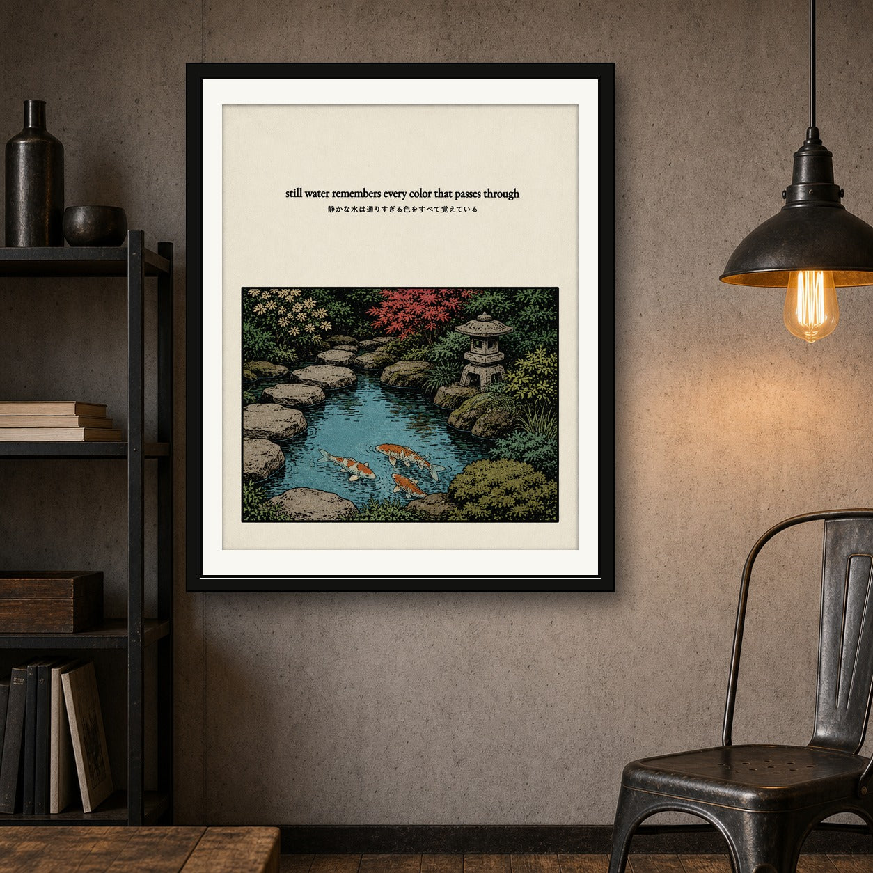 Zen Japanese Garden Koi Pond Poster - Serene Ukiyo-e Style Wall Art, Choose Your Size - corrected 4x5 room mockup