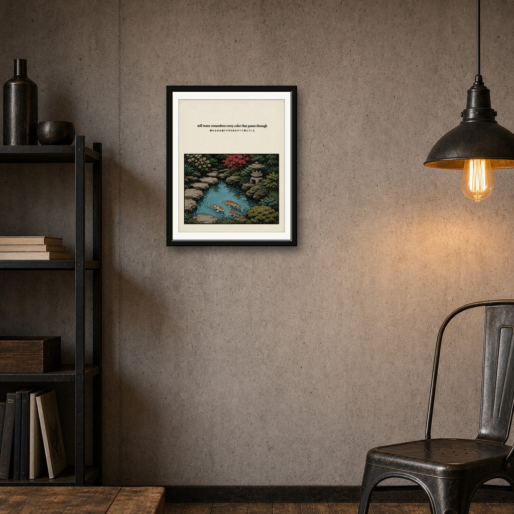 Zen Japanese Garden Koi Pond Poster - Serene Ukiyo-e Style Wall Art, Choose Your Size - corrected 4x5 room mockup
