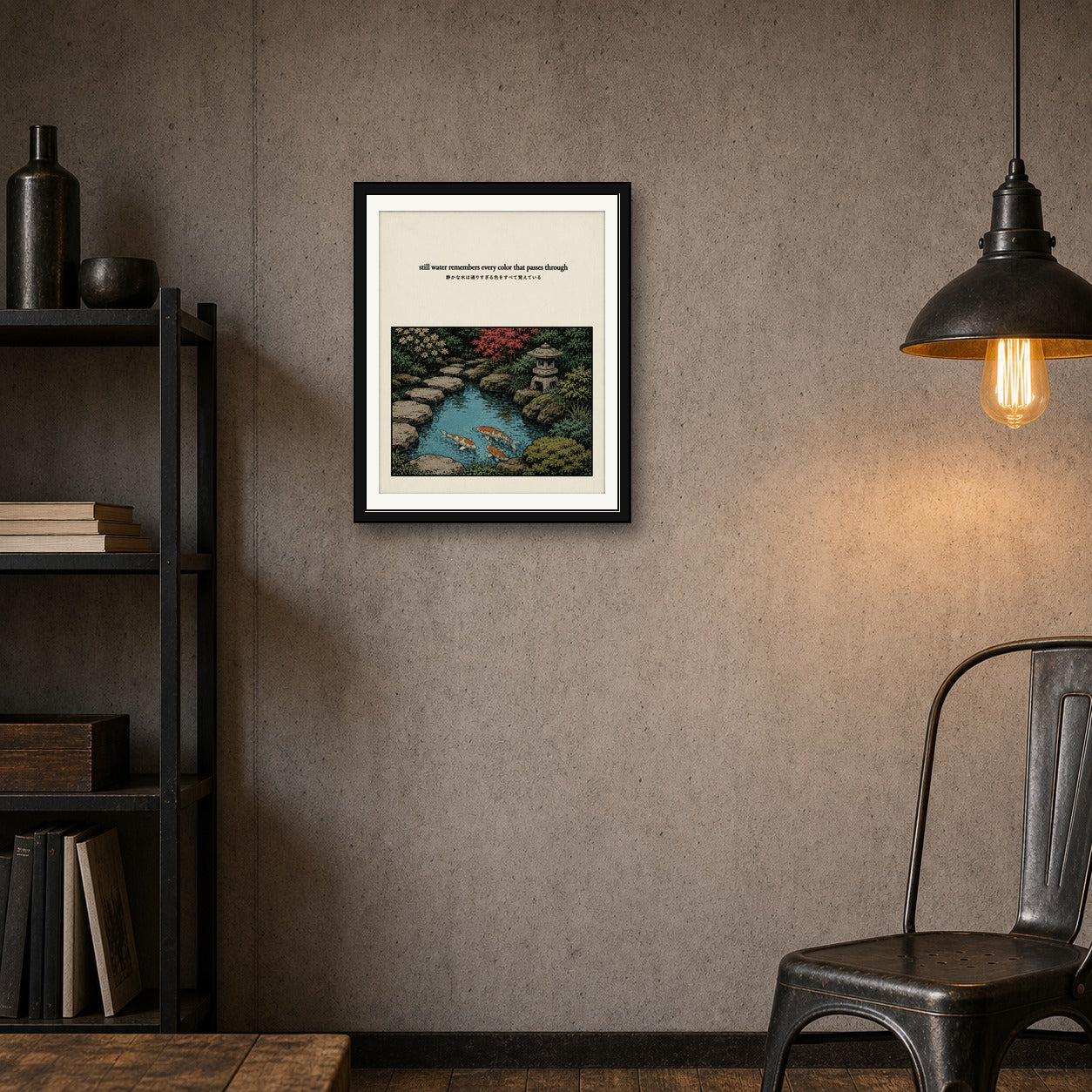 Zen Japanese Garden Koi Pond Poster - Serene Ukiyo-e Style Wall Art, Choose Your Size - corrected 4x5 room mockup