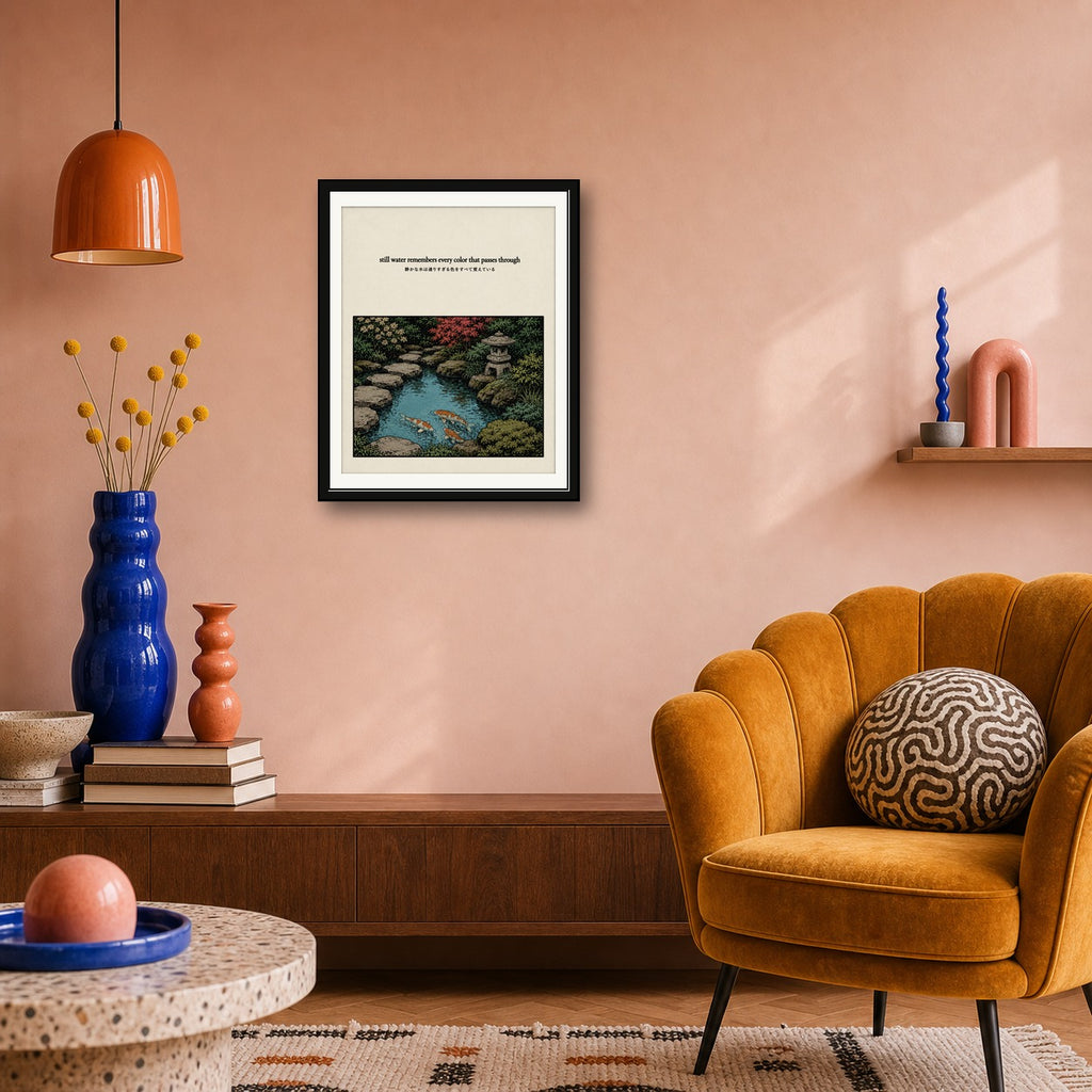 Zen Japanese Garden Koi Pond Poster - Serene Ukiyo-e Style Wall Art, Choose Your Size - corrected 4x5 room mockup