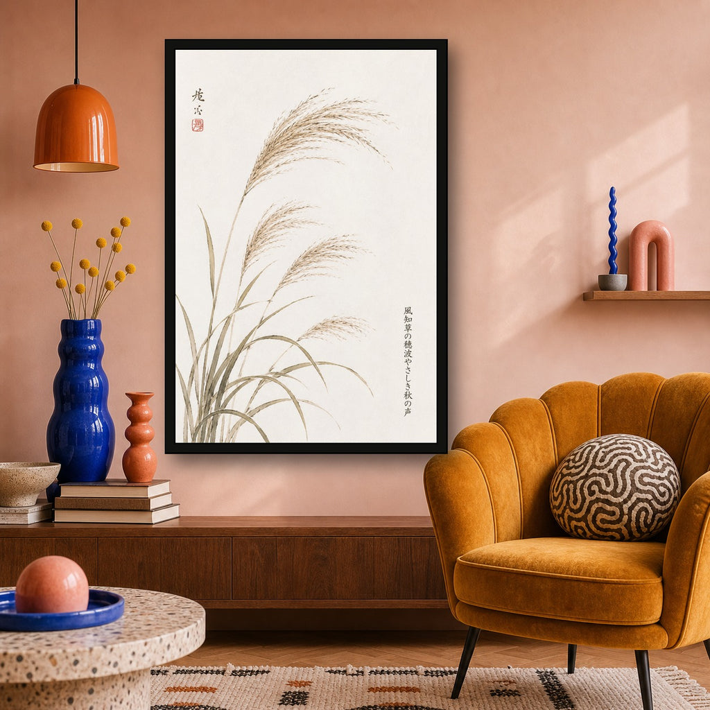 Zen Japanese Pampas Grass Poster, Serene Reed Wall Art, Calming Nature Print in Your Choice of Six Sizes - 2x3 room mockup
