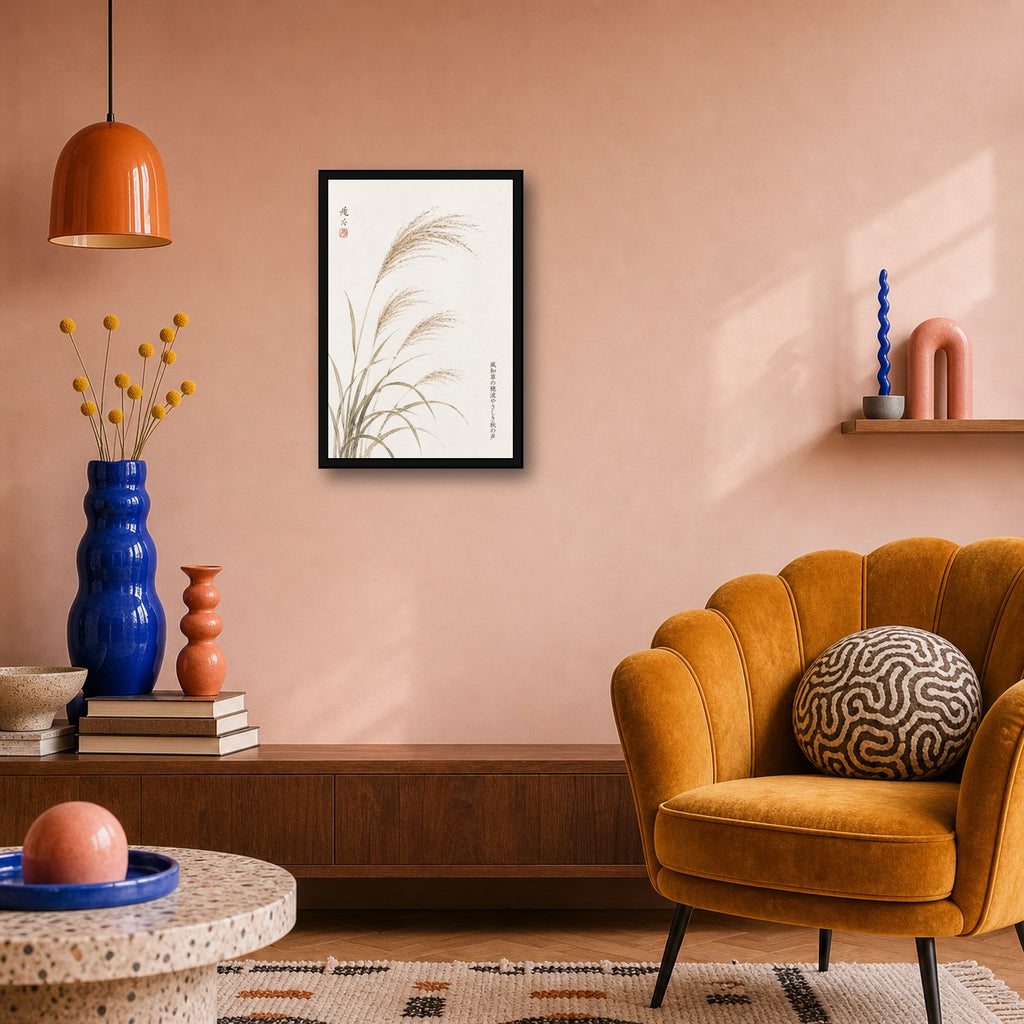 Zen Japanese Pampas Grass Poster, Serene Reed Wall Art, Calming Nature Print in Your Choice of Six Sizes - 2x3 room mockup