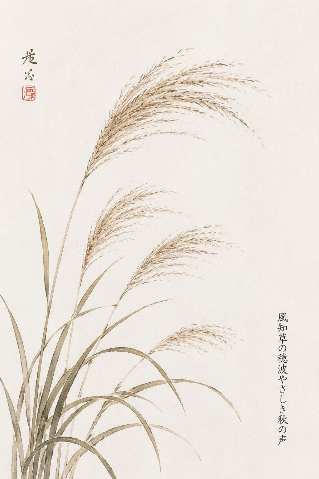 Zen Japanese Pampas Grass Poster, Serene Reed Wall Art, Calming Nature Print in Your Choice of Six Sizes