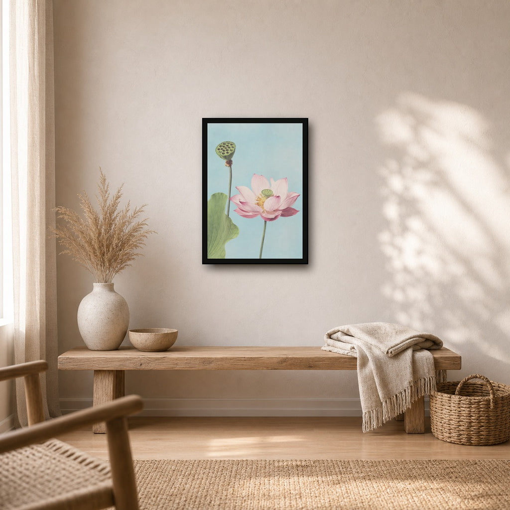 Lotus Bloom Botanical Japanese inspired poster print for modern wall decor